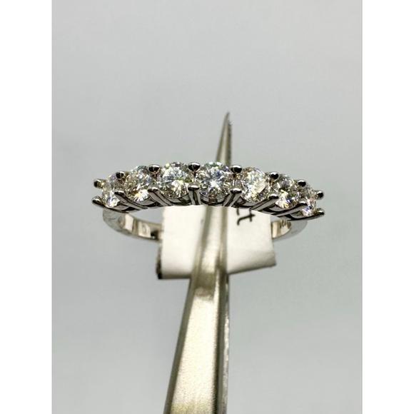 Moissanite Band 7 Stone Anniversary Wedding Ring 18K 925 GRA Round - Picture 17 of 17